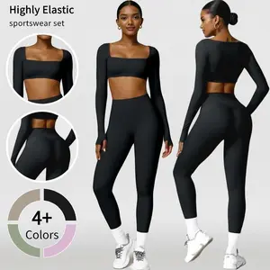 Women's two-piece long sleeved crop top and yoga pants 83% nylon 17% elastic medium stretch fitness and leisure gym wear fitness wear sports wear sports wear sports wear sports suitRAIMENTRY