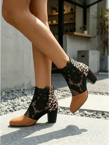 Lace Mesh Ankle Boots, Vintage Floral Embroidery, Thick Heel, Breathable Textile Upper, Gothic Style, Comfortable All-Day Wear, Women's Shoes
