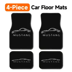 4-Piece Ford Mustang Silhouette Print Car Floor Mats, Universal Fit Non-Slip Automotive Floor Liners with Heavy Duty Backing, All-Weather Waterproof Dustproof Auto Interior Accessories for Cars, SUVs, Sedans & Vans, Classic Muscle Car Line Art Design