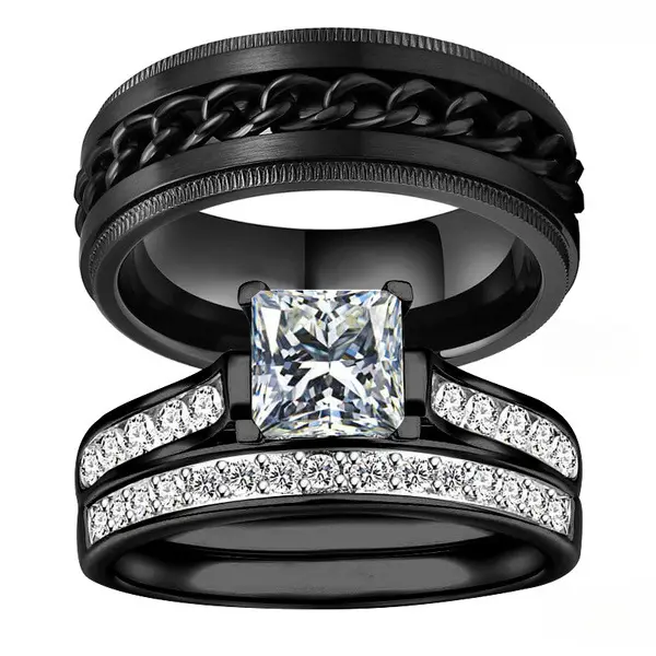 Couples Rings Set - Black Wedding Bands for Men and Women, Comfort Fit, Hypoallergenic, Scratch-Resistant, and Durable Engagement Rings for Him and Her engagement rings smart ring wedding ring set promise ring gf western jewelry cluster ring anti ring
