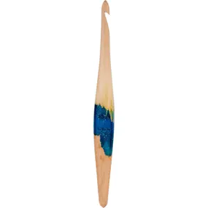 Handle  Hooks | Handcrafted 6.7'' Steam Beech  & Blue  Mix  Hook | Knitting , Craft Yarn Weave |  ! (6 mm, Steam Beech  & Blue )