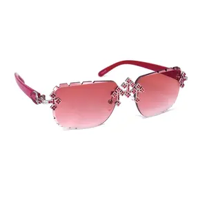 Silver Red Triple Cross ICED-OUT Sunglasses – Red Statement Shades, Silver Bridge
