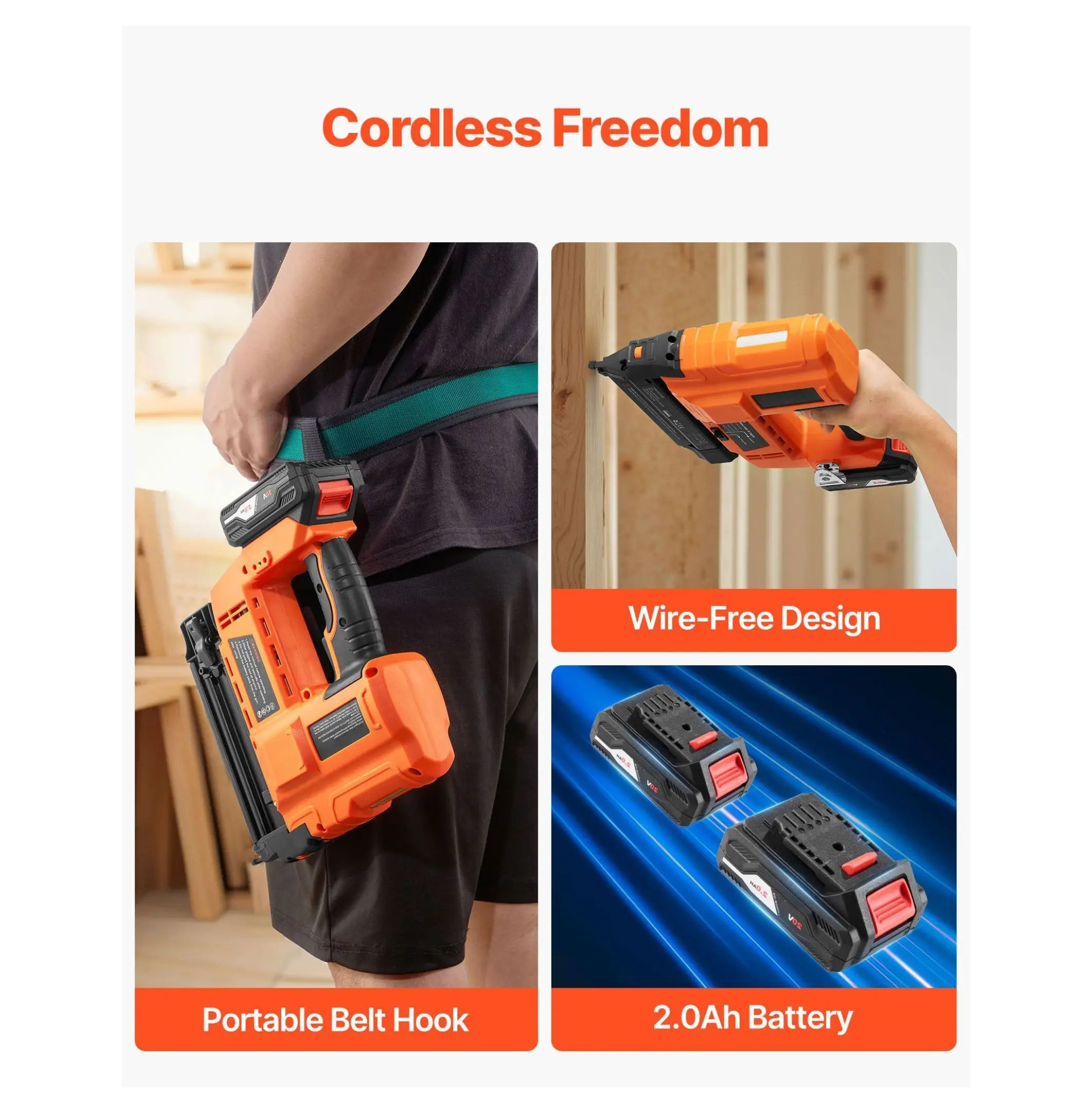 2-in-1 Cordless Brad Nailer 18 Gauge, 20V Battery Powered Nail Gun & Staple Gun, 500 Nails/Staples, Woodworking, Home Improvement - 2.0Ah Battery & Charger 20V 2.0Ah Battery Pack x 1