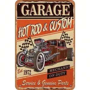 Retro Aluminum Sign Custom Hot Rod Car Mechanic on Duty Vintage Garage Wall Art with Hanging Holes American Workshop Decor Home Decor Products Vintage Garage Signs