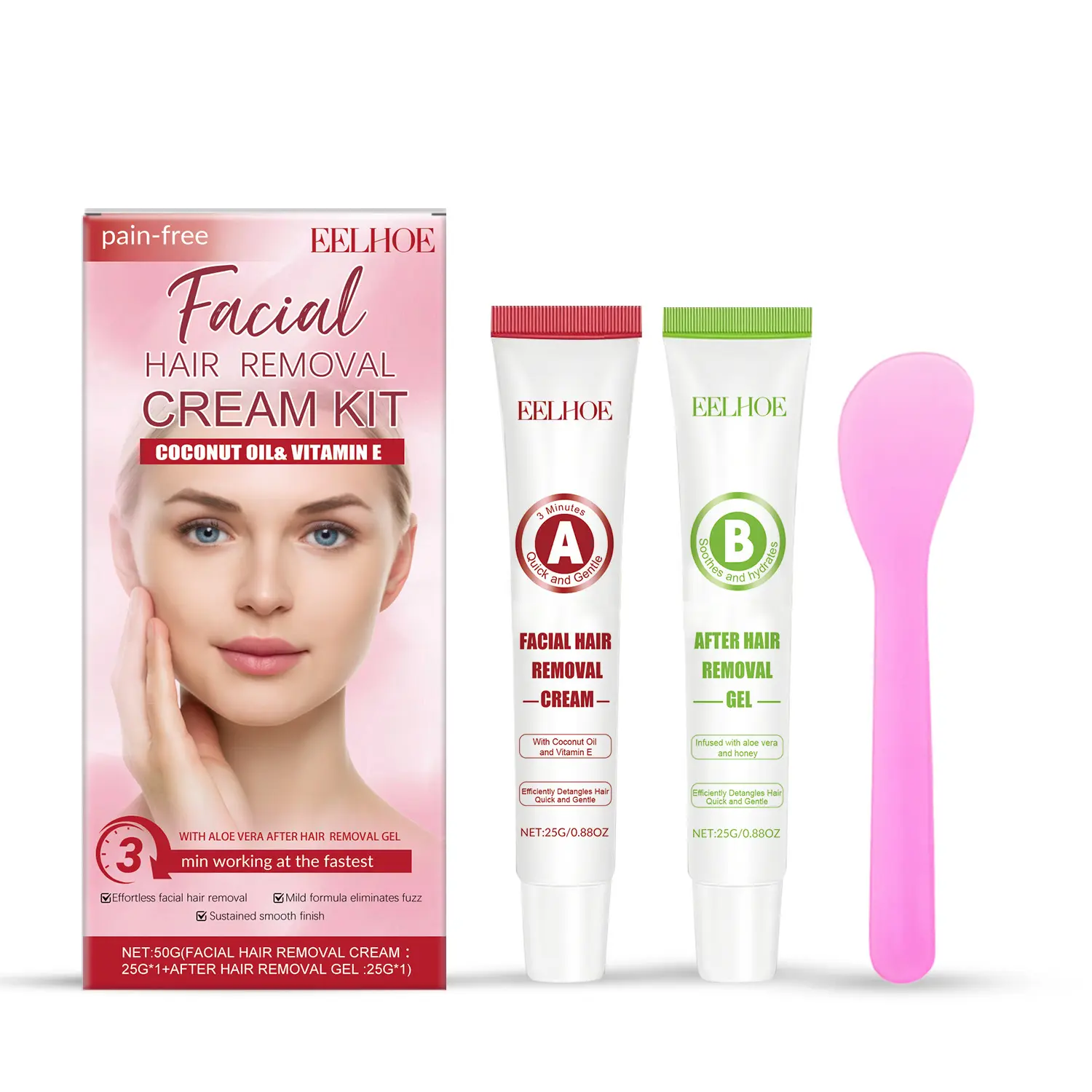 Facial Hair Removal Set Clean Down, Lip Hair, Face, Gentle Cleansing, Facial Care, Hair Removal Cream
