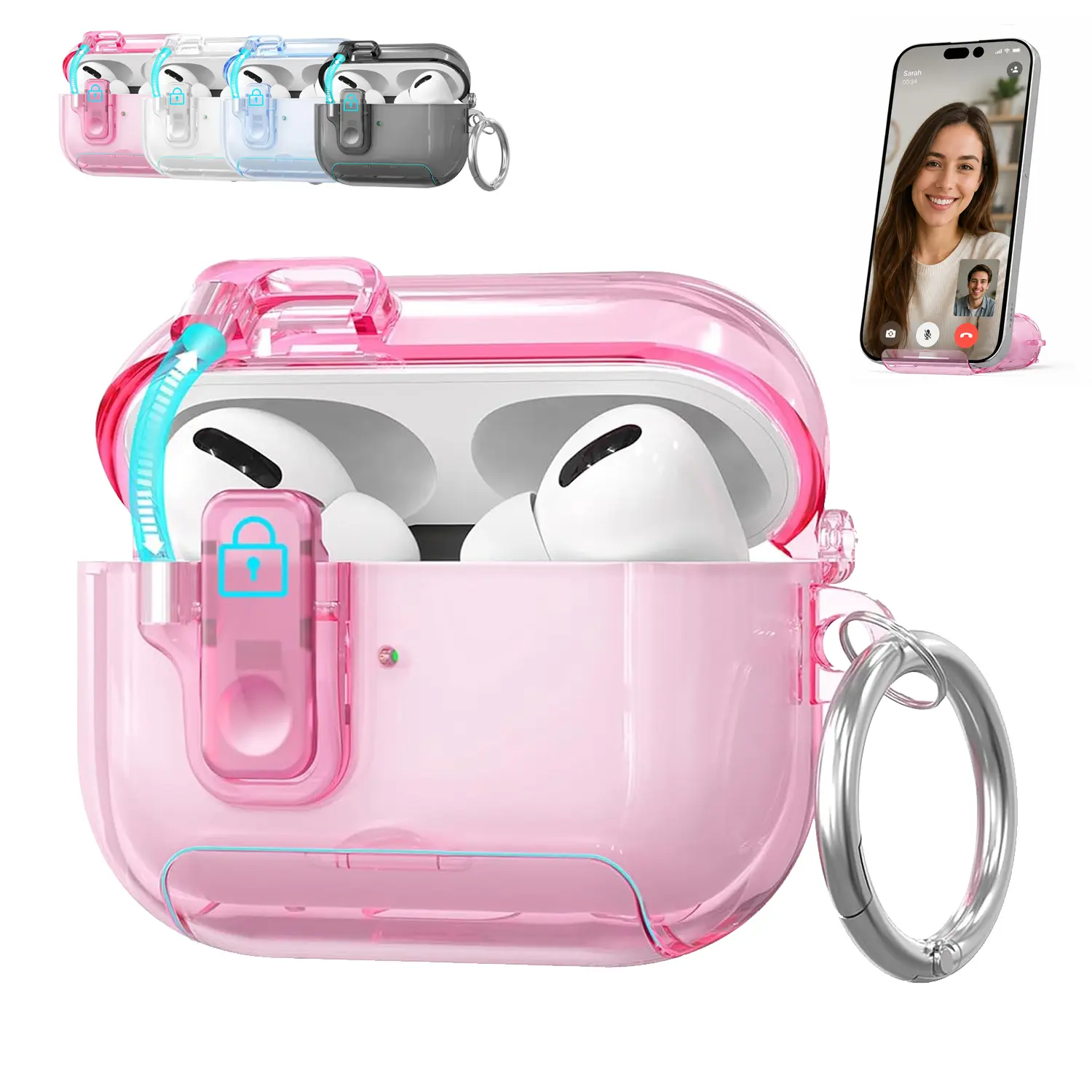 Clear AirPods Case with Phone Stand & Keychain, Transparent TPU Pop-Up Cover Shockproof Protective Case for AirPods 4, AirPods Pro 2/3 & Pro