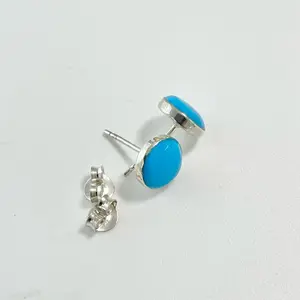 Sterling Silver 925 Blue Black Green Turquoise Stud Earrings 8mm