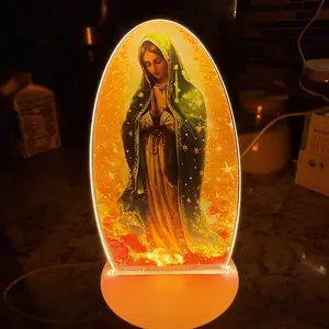 Guadalupe Virgin Prayer Lamp, USB-Powered Warm Light for Religious Home Decor, Baptism and Spiritual Atmosphere