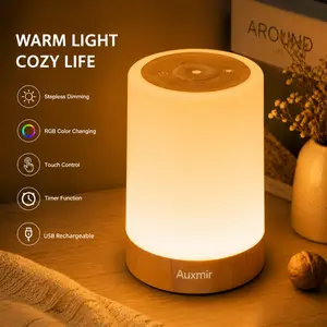 [Ships from the US]Auxmir Mood Night Light, Touch Control Dimmable Bedside Lamp, 11 RGB Colors & 5 Brightness Settings, Rechargeable Portable Lamp for Date Vibe, Home Decor & Party Decoration