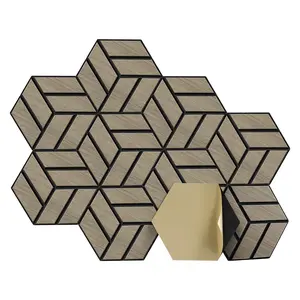 JAMELO 10 Pack Self-Adhesive Acoustic Panels, 3D Sound Absorbing Wall Panels, Wood Grain Sound Proof Acoustic Foam, Noise Reduction High Density Hexagon Wood Slat Panels, for Home Studio Office Decor
