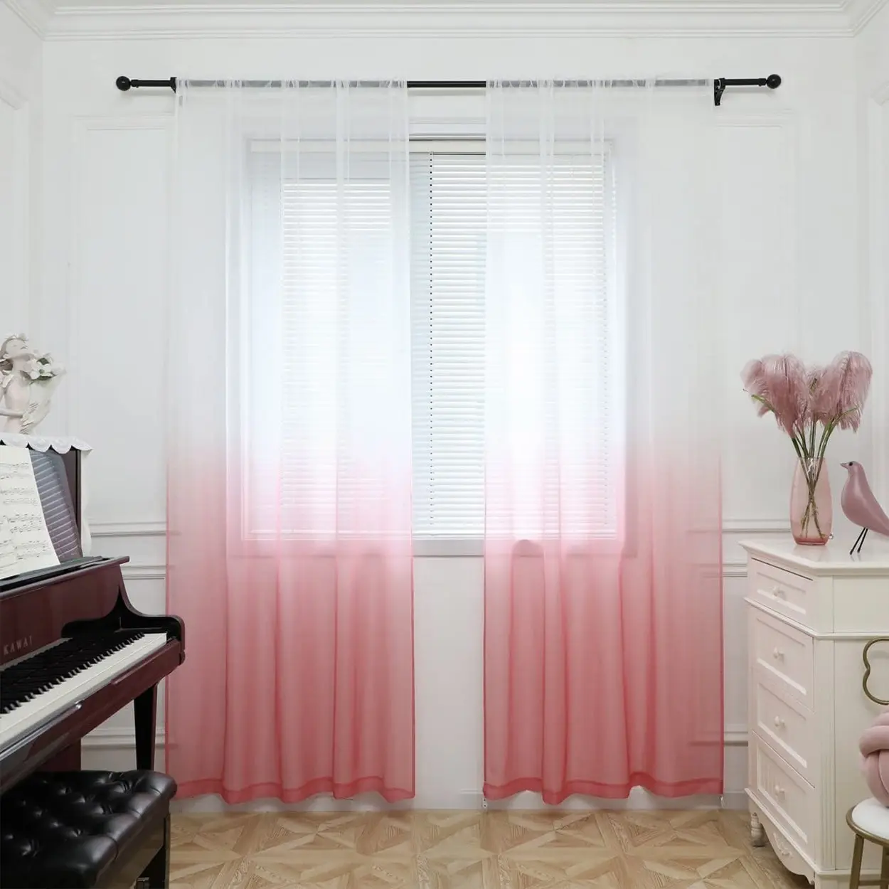 2-Pack Gradient Color Sheer Curtains, Top Rod Hanging, Semi-Transparent Decorative Divider, Modern Bedroom Living Room Study Window Drapes, Mediterranean Style Outdoor Balcony Curtain, Lightweight Curtains, Home Decorative Curtain