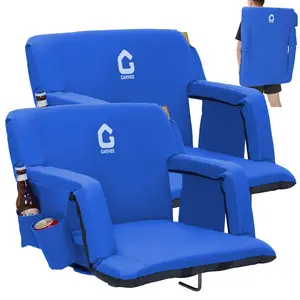 Extra Wide Stadium Seat with Back Support & Padded Cushion - Reclining Bleacher Chair with 6 Adjustable Angles, Anti-Slip Mat, with Cup Holders,Blue