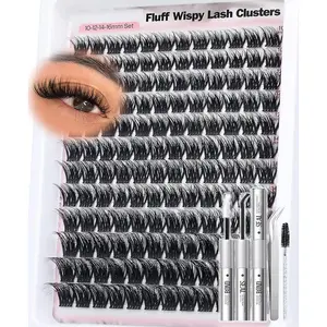 144pcs Dense Eyelash Set, 10-18mm Wispy Lashes, Waterproof, DIY False Lashes Kit, Includes Glue, Sealant, Tweezers, Brush, Wispy Volume Set