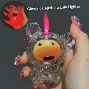Glowing Capybara Lighter, Cute Pink Flame Novelty Lighter, Transparent LED Light- Up Lighter, Kawaii Animal Torch Lighter for Collection& Gifting