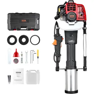 VEVOR 52cc Gas-Powered T Post Driver, 2-Stroke Engine Gasoline Fence Piling Pounder, 1300W Portable Piledriver with 3 Post Driving Head(49/69/100 mm), For Farm, Ranch Fencing, Road Improvements