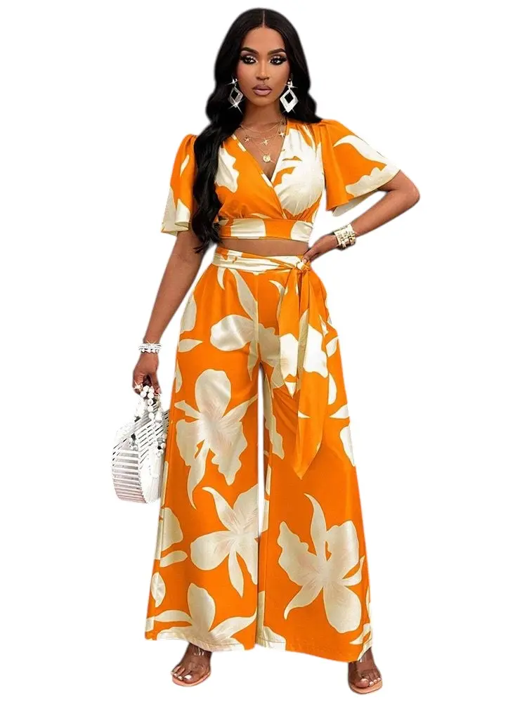 CRZ Bold and Abstract Print Two-Piece Set Crop Top and Pant