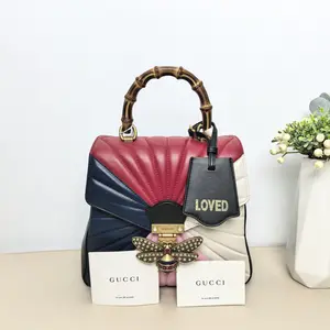 Pre-owned GUCCI Calfskin Backpacks Queen Margaret Color Block Quilted Bamboo Top Handle Backpack B8062202