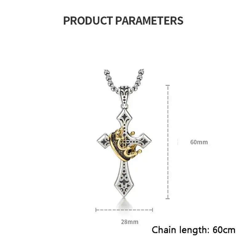 Stainless Steel Crown Cross Necklace for Men and Women Faith Prayer Accessories Gift
