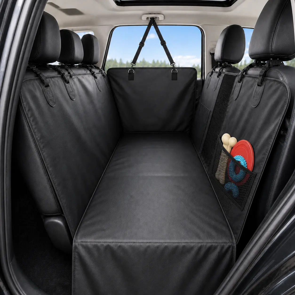 Hard Bottom Back Seat Extender for Dogs, Waterproof PU Leather Dog Car Seat Cover Hammock, 400lbs Capacity Heavy Duty Pet Protector Fits Cars, SUVs & Trucks