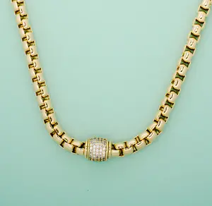 Elia Glow 14k Laminated Link Chain with Sparkling Brooch - Elegant and Durable Jewelry