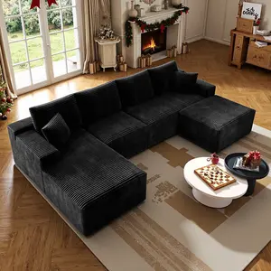132 "Oversized U-Shaped Boneless Sectional Couch,Modular cloud couches with chaise lounges and ottoman, NoAssembly Required,For Living Room Apartment,Corduroy Fabric,Free Combination,Modern Upholstered Sofa