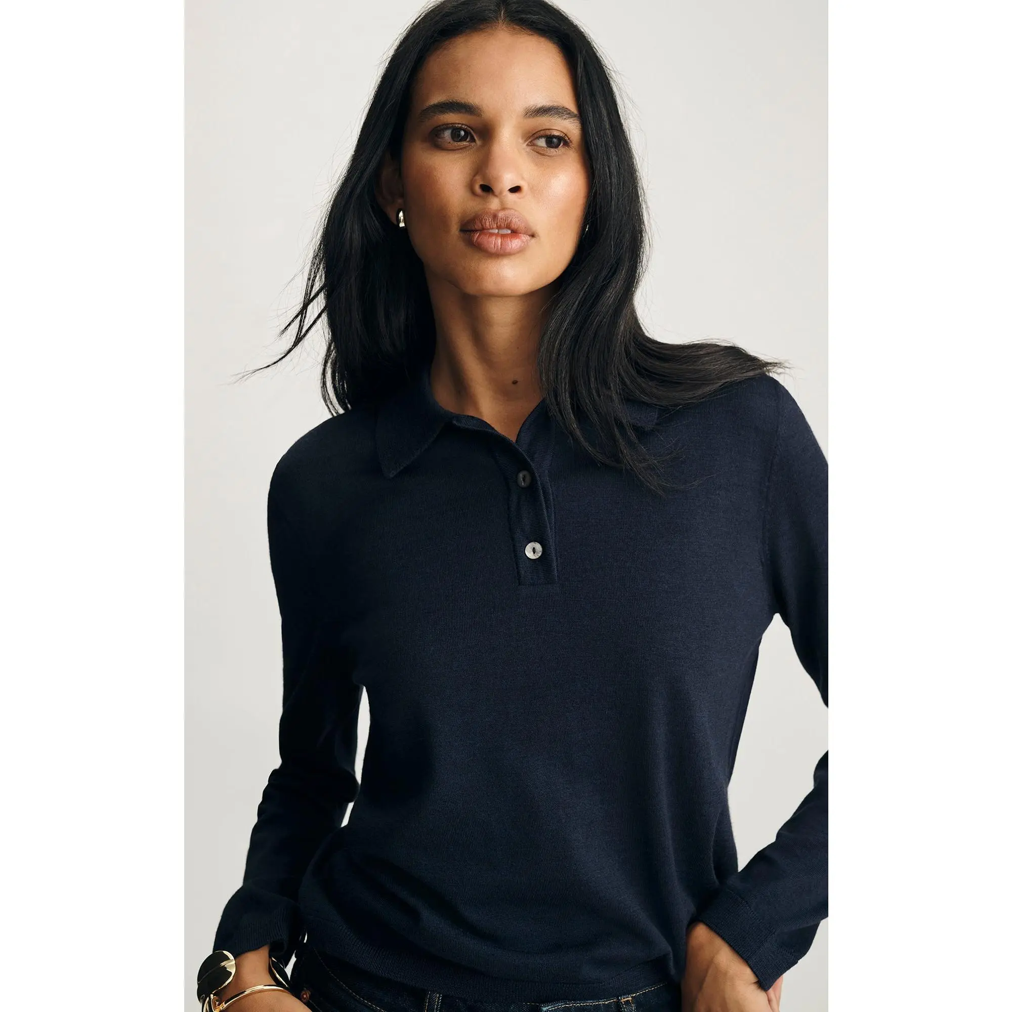 Women's Merino Wool Collared Sweater - Front-Placket Polo Shirt, Stylish Casual Top, Front-Placket Women's Polo Shirts, 100% Wool