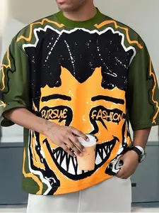 Unisex "Pursue Fashion" Graffiti Face Graphic Oversized Tee | Premium Cotton | Bold Color Block Print | Edgy Y2K Streetwear | Trendy Urban Casual Top