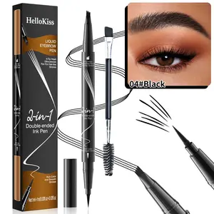 2-in-1 Eyebrow Pen 4-Fork Tip Liquid Eyebrow Pencil Waterproof Long-Lasting 24H Smudge-Proof Natural Hair-Like Strokes Easy to Use for Beginners Light Brown/Dark Brown/Grey/Black, Makeup
