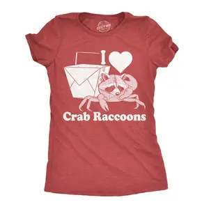 Womens Funny T Shirts I Heart Crab Raccoons Sarcastic Animal Novelty Tee for Ladies Funny Womens T Shirts Cute Vintage Fashion Casual Ladies T-Shirt Gift Food Tops for Women Funny Animal Top Women's Novelty Red - Crab