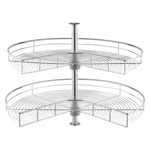 VEVOR 31.5" Kidney Shaped Chrome Corner Organizer,  360° Rotatble Kitchen Base Cabinet Blind Corner, 2 Tier Height Adjustable Storage Rack, Carbon Steel Lazy Susan Replacement Shelf for Cabinet Corner
