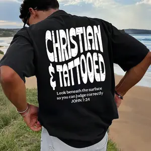 Tattooed Christian | Christian and Tattooed Shirt,Christian and Tattooed Christian T-Shirt,Christian Tattooed Graphic T-Shirt Men Vintage Washed Oversized Streetwear Faith Quote John 7:24 Tee