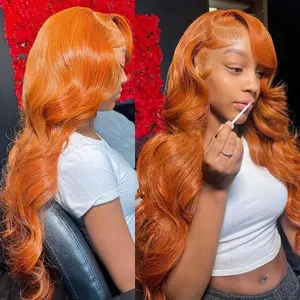 Bling Hair Colored Orange Ginger Body Wave 13x6 13x4 HD Lace Frontal Human Hair Wigs for Women Brazilian Transparent Lace Frontal Wig Loose Wave 30 32 Inch Pre Plucked 180% Density