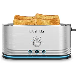4-Slice Toaster, 7 Browning Settings, Defrost/Reheat Functions, Removable Crumb Tray, Full body Stainless Steel Housing 1350W , Anti-Fingerprint & Anti-Jam(stainless steel)