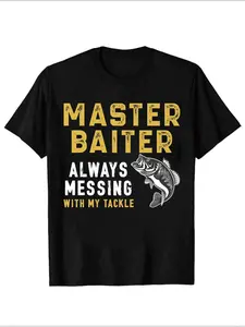 Fishing Theme Graphic Print T-Shirt for Casual Wear, Unisex Vintage Design Tee, Comfortable Cotton Short Sleeve Top for All Seasons