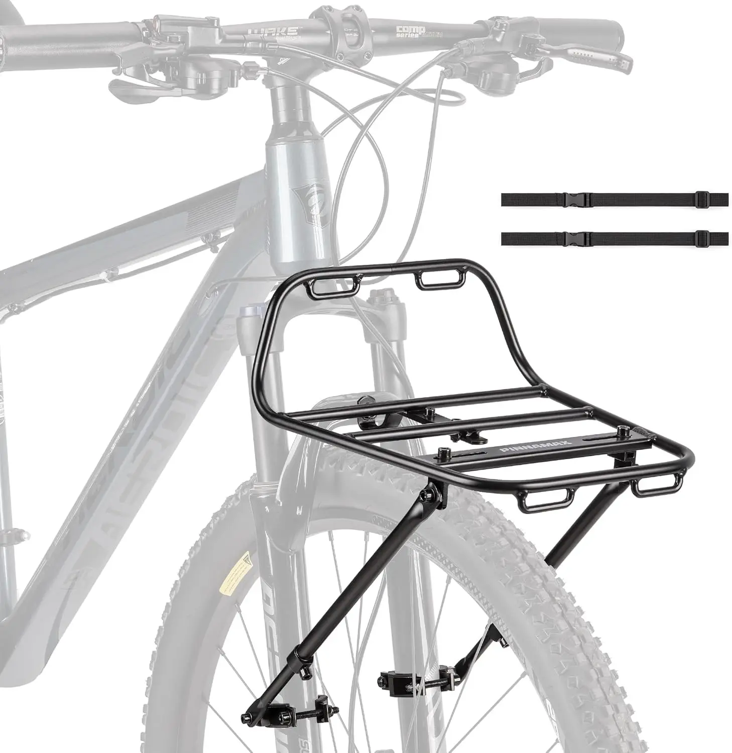 Bike Front Rack - Front Bicycle Cargo Rack with Struts - Front Mount Aluminium Pizza Rack Bike Rack for Mountain, Gravel,Touring Bikes