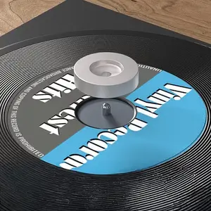 45 RPM record adapter, solid aluminum accessory (silver/black), suitable for 7-inch vinyl record player turntables