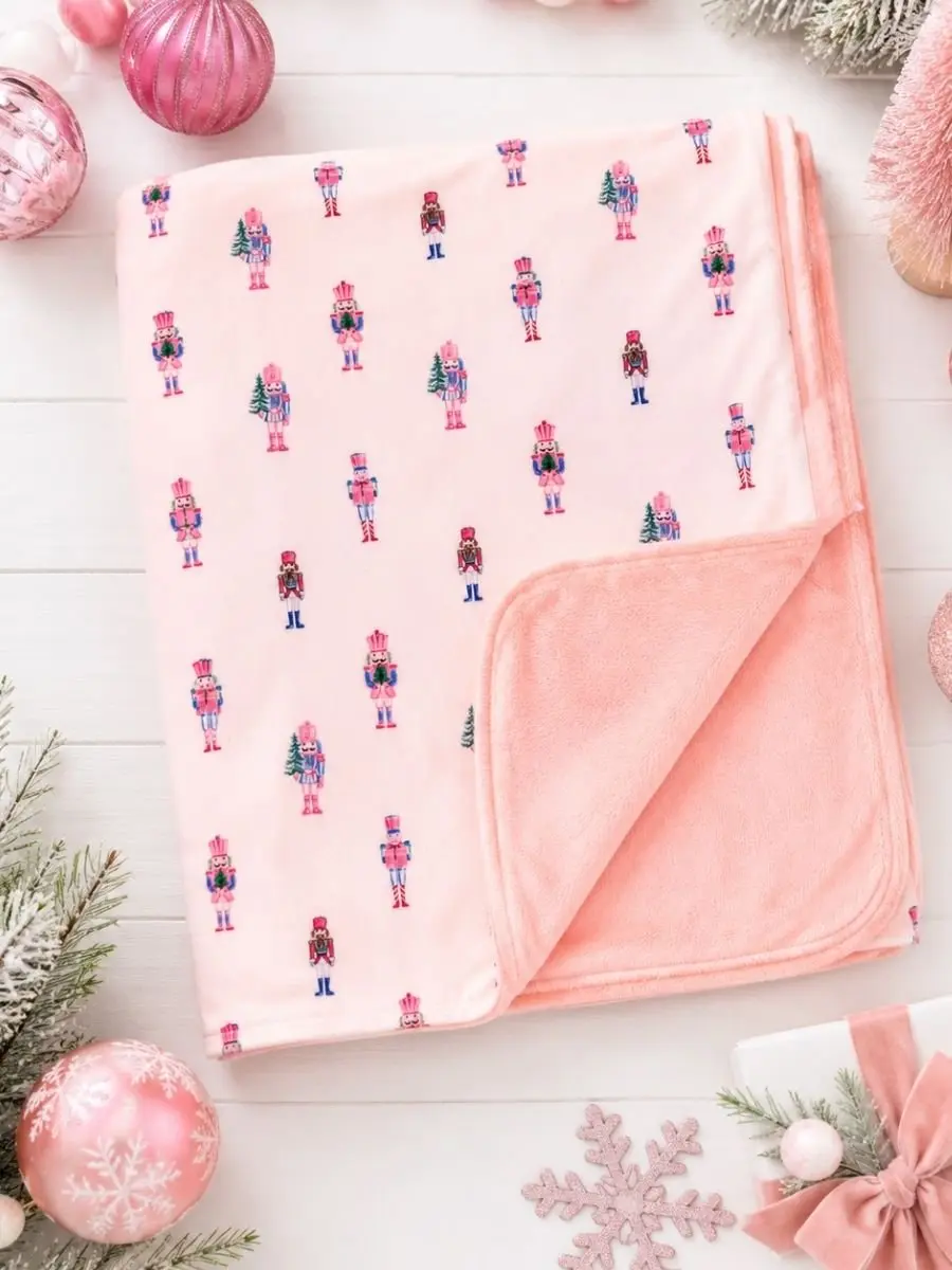 Pink Nutcracker Christmas Throw Blanket