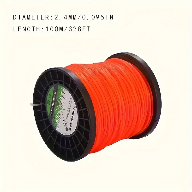Grass Strimmer Line 2.4mm/0.095in*100m  Lawn Trimmer Line  Round Trimmer Line Spool Replacement  Nylon Material for Trimming Lawn Weeds, Orange
