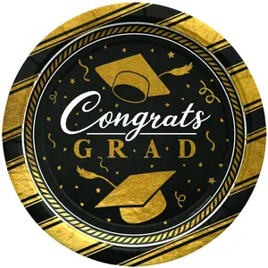 Gold Graduation Plates 7in - Gold Graduation Party Supplies