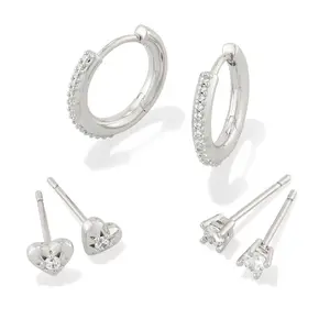 Kendra Scott Anna Crystal Earring Set Of 3 - Silver/White
