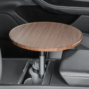 AXVLU 360° Rotating Car Tray Table for Tesla Model 3 Y X & Ford F150 - Solid Birch Wood, Universal Cup Holder Mount, Portable & Easy Install, International Warranty