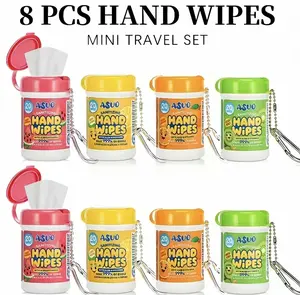 4 Pack-80ct,Wish Hand Wipes Canisters Travel Size,Mini Hand Wipes,With Kiwi, Orange, Watermelon, Lemon Scents,For Travel,  Kitchen, Bathroom, Household Cleaning Supplies, Dish Towels, Stove Cleaning Cloths Healthcare Aid Aid Aid
