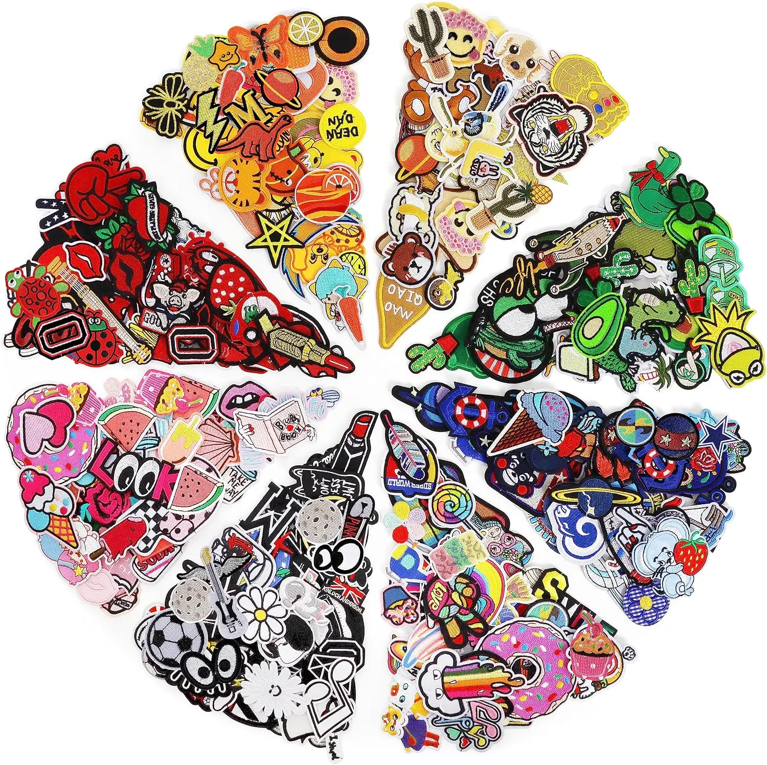 72Pcs Randomly Packed Embroidered Iron-On Fabric Patches Applique - Diverse Sizes, Durable Adhesive Glue, Iron 30-60 Seconds/Sew On for Clothing Accessories, With Instructions