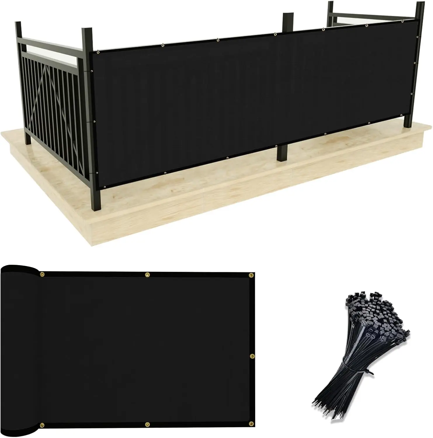 UPGRADE Balcony Privacy Screen Fence Commercial Shade Cover 3' x 16' with Ties Durable and UV Resistant Perfect for Deck Patios-Black, CustomizableGift.