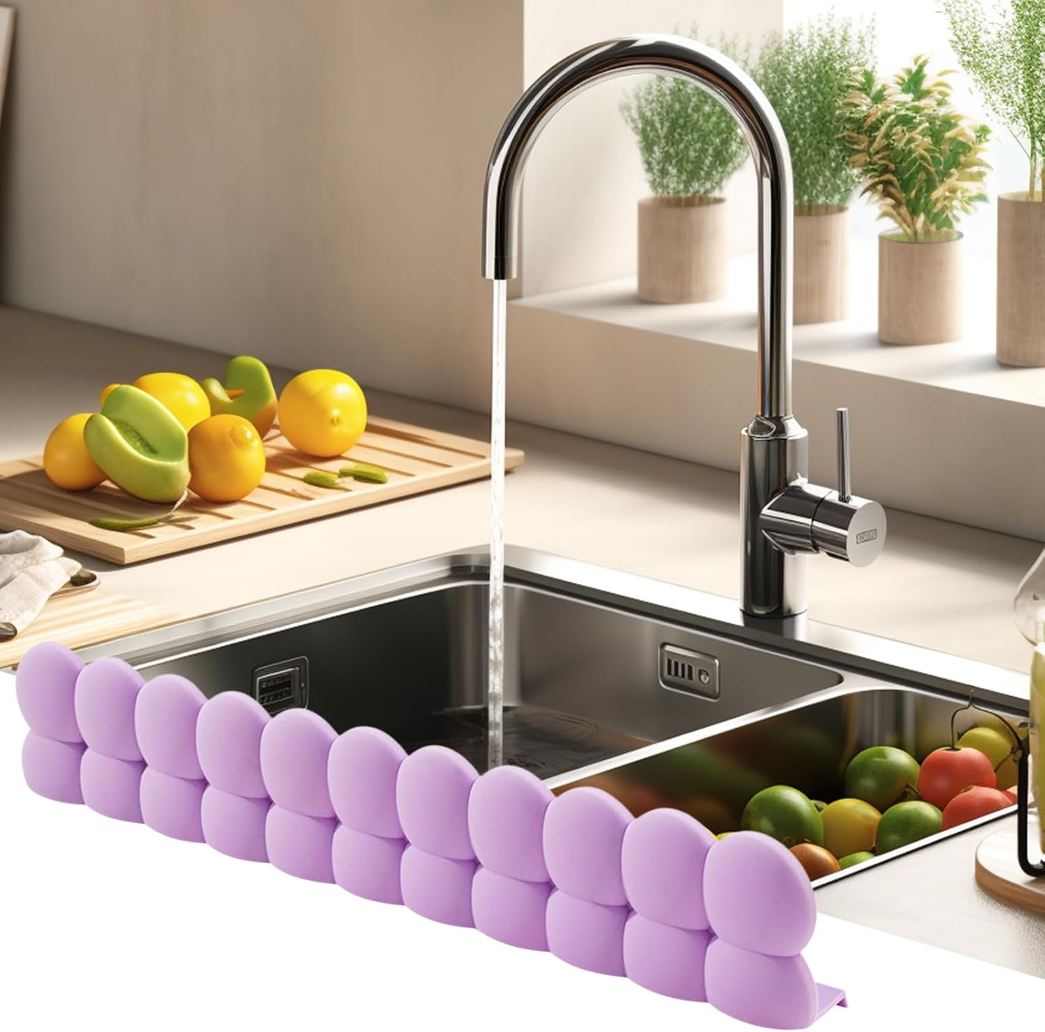 Silicone Kitchen & Bathroom Sink Splash Guard - 20"+ Modern Water Barrier with Suction Cups, Faucet Catcher for Dry Clothes & Clean Countertops (Ideal for Christmas, Wedding, Party)