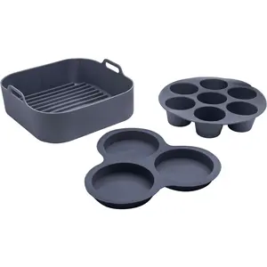Gourmia Air Fryer Accessories Set - 3 Piece Silicone, Liner, Egg Bite Cooker, 7-Hole Cupcake Mold, BPA-Free, Nonstick, Heat Resistant 445°F, Dishwasher Safe, Food Grade