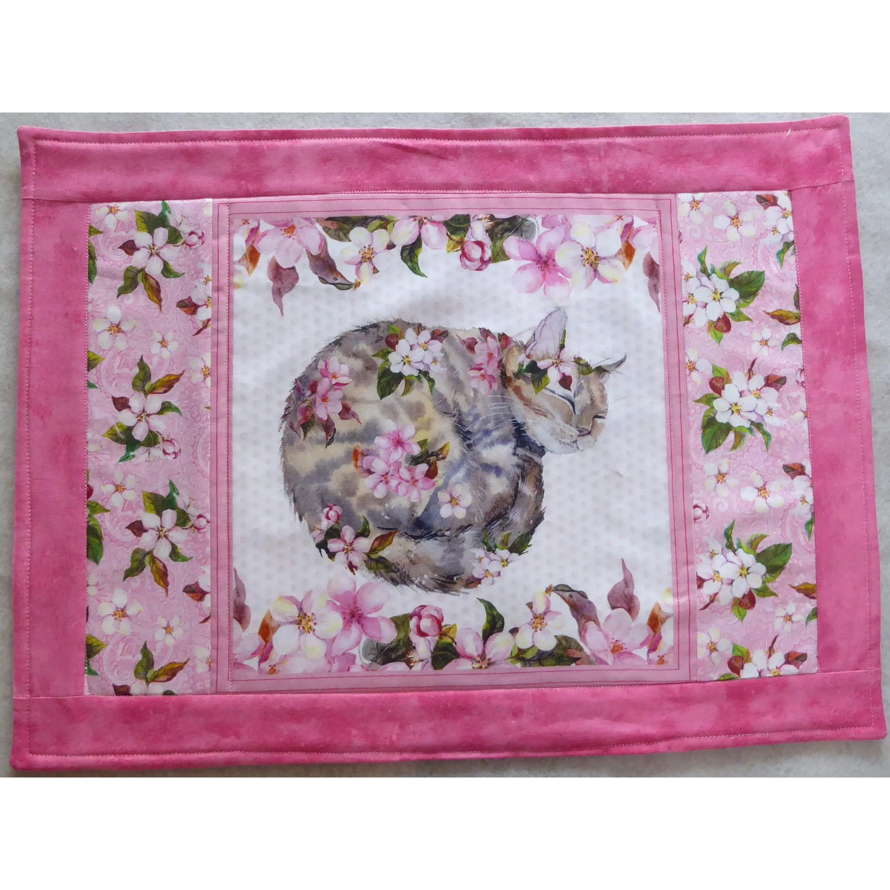 Kitty Cat Placemat 1 Floral Animals Darling Floral Cotton Handmade Quilted