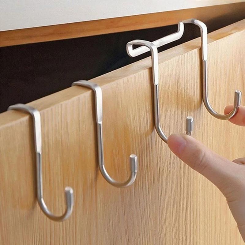 Heavy-Duty Wall Mount Hooks, No Drill Adhesive Hangers for Kitchen Bathroom Office, Rustproof Double Hooks for Utensils Keys Decor, Door & Cabinet Storage Solution