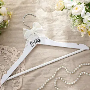 Bride Wedding Dress  Mrs. Hanger with  Ribbon Bow Elegant Wooden Dress Hanger to Be Ideal Keepsake for Wedding Day (White,Bride)