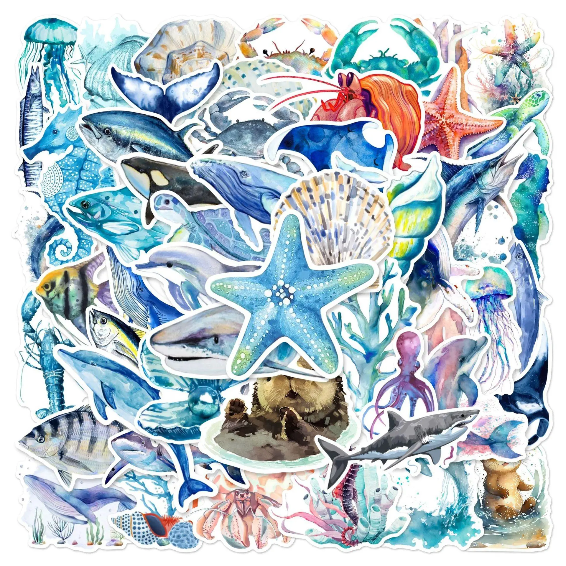 Ocean Series Sticker, Watercolor Marine Life Sticker, Collectible Fish Sticker, Decorative Sticker for Scrapbook, Journal, Notebook, Water Bottle, Car, Laptop, Car Stickers, Decorative Decal, Decal For Cars
